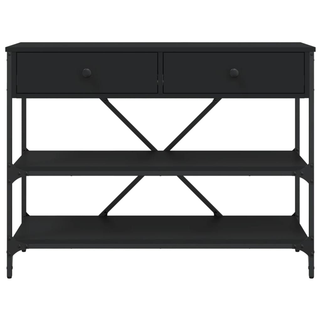 Wandtafel met lades en schappen bewerkt hout zwart is nu te koop bij PeponiXL, paradijselijk wonen!