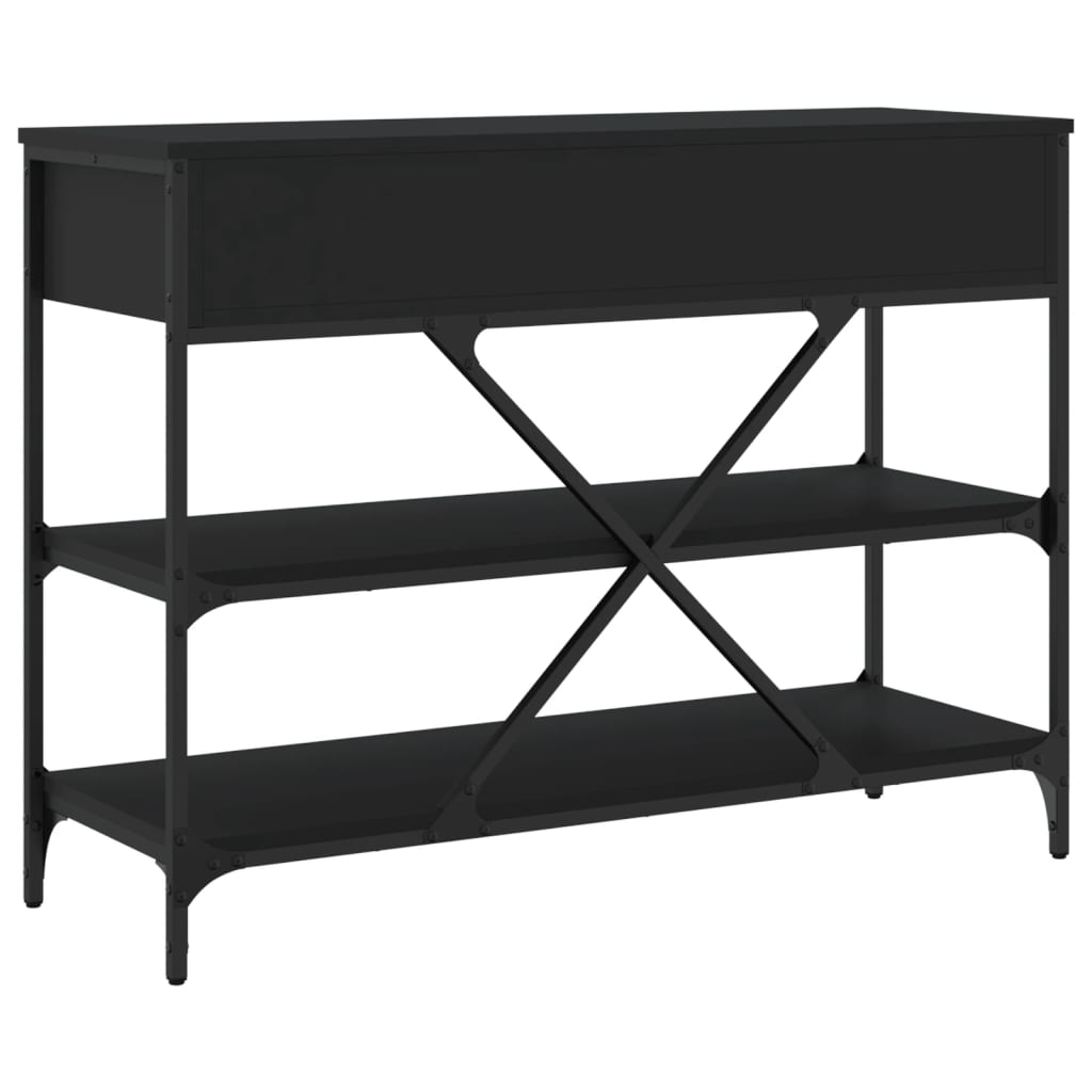 Wandtafel met lades en schappen bewerkt hout zwart is nu te koop bij PeponiXL, paradijselijk wonen!