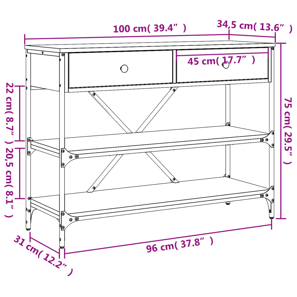 Wandtafel met lades en schappen bewerkt hout sonoma eikenkleur is nu te koop bij PeponiXL, paradijselijk wonen!
