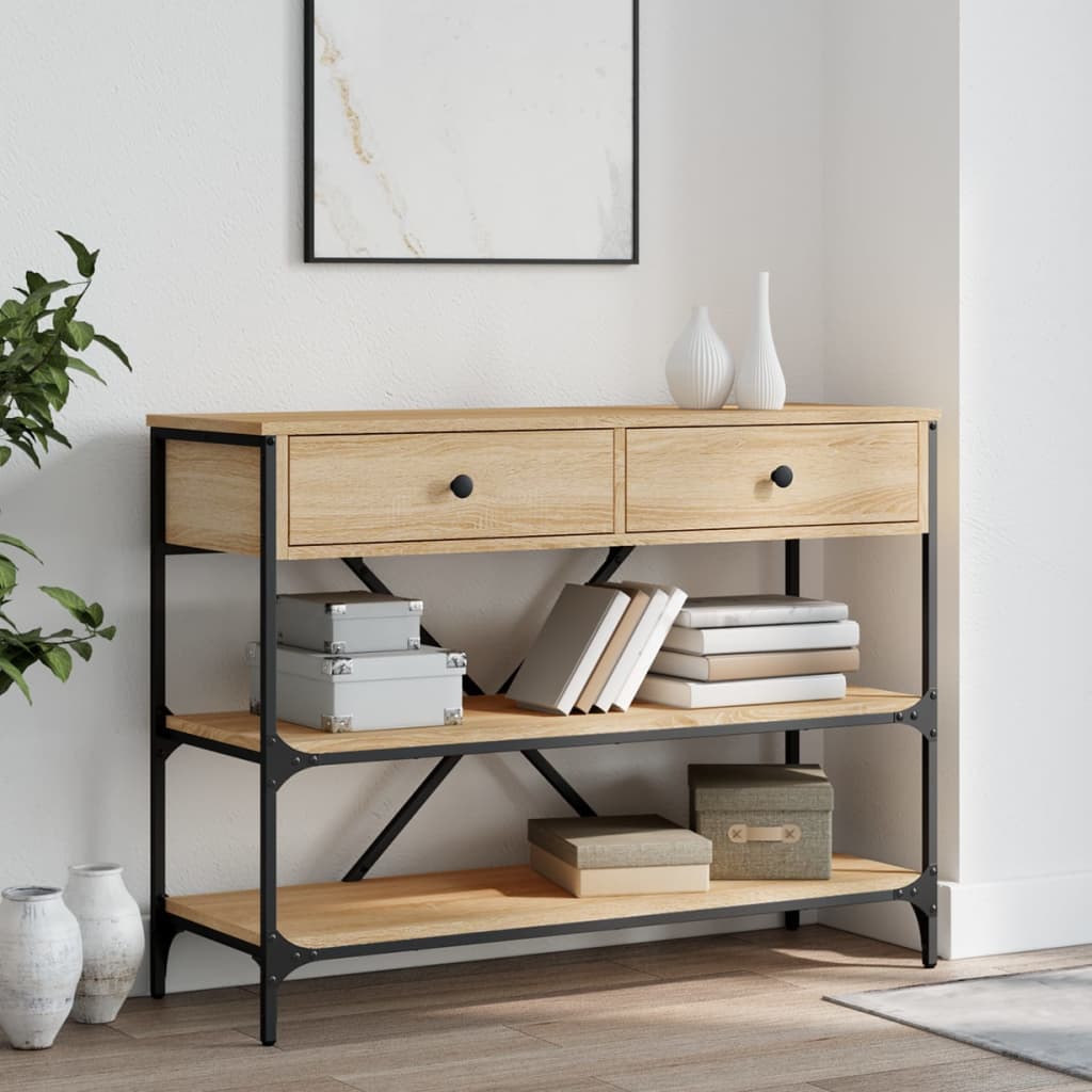 Wandtafel met lades en schappen bewerkt hout sonoma eikenkleur is nu te koop bij PeponiXL, paradijselijk wonen!