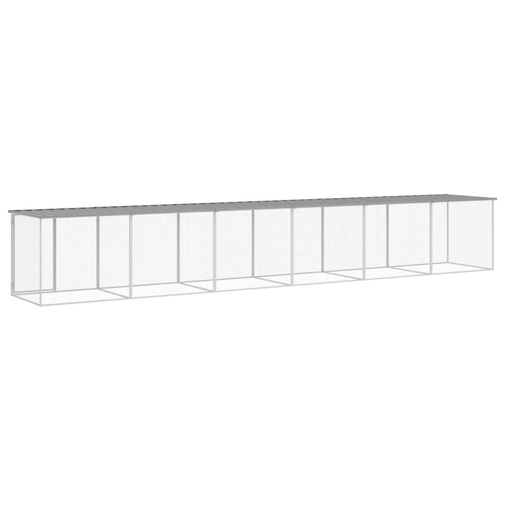 Kippenhok met dak 603x98x90 cm gegalvaniseerd staal lichtgrijs is nu te koop bij PeponiXL, paradijselijk wonen!