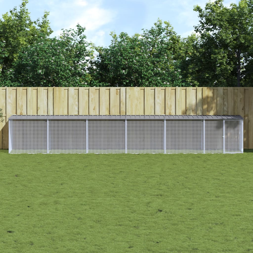 Kippenhok met dak 603x98x90 cm gegalvaniseerd staal lichtgrijs is nu te koop bij PeponiXL, paradijselijk wonen!