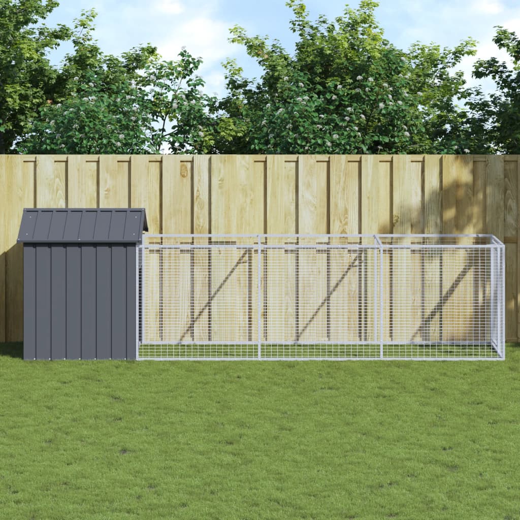 Hondenhok met dak 117x405x123 cm gegalvaniseerd staal antraciet is nu te koop bij PeponiXL, paradijselijk wonen!