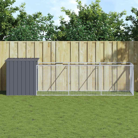 Hondenhok met ren 110x405x110 cm gegalvaniseerd staal antraciet is nu te koop bij PeponiXL, paradijselijk wonen!