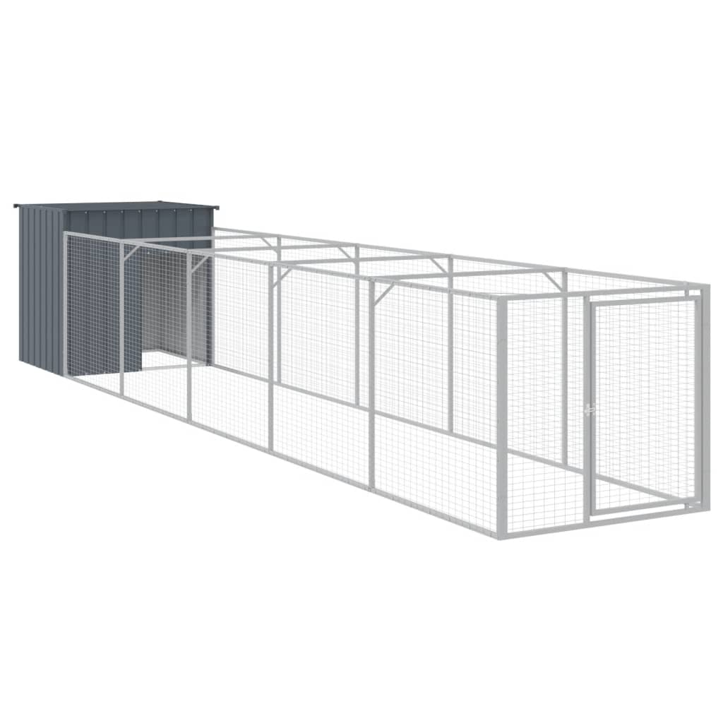 Hondenhok met ren 110x609x110 cm gegalvaniseerd staal antraciet is nu te koop bij PeponiXL, paradijselijk wonen!