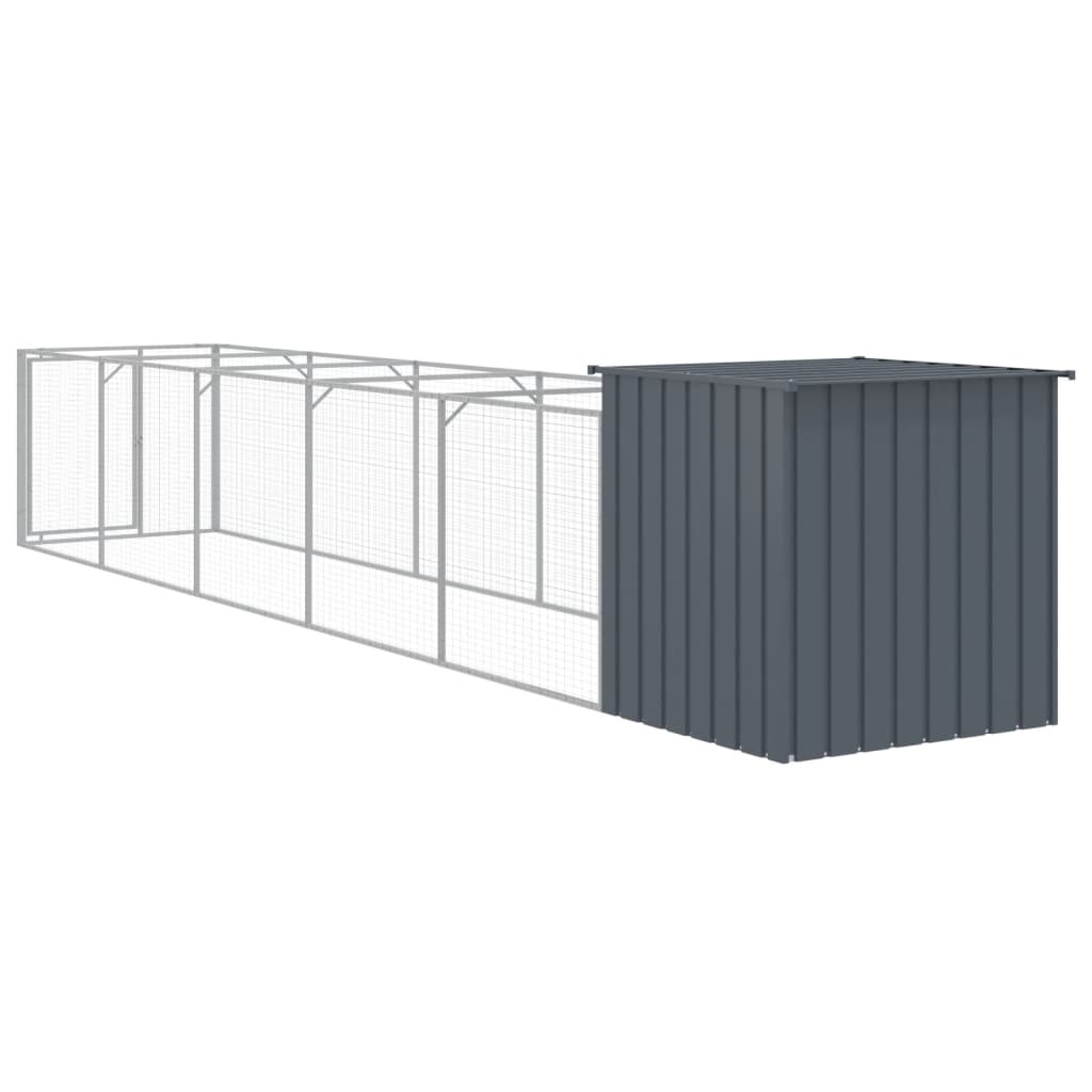 Hondenhok met ren 110x609x110 cm gegalvaniseerd staal antraciet is nu te koop bij PeponiXL, paradijselijk wonen!