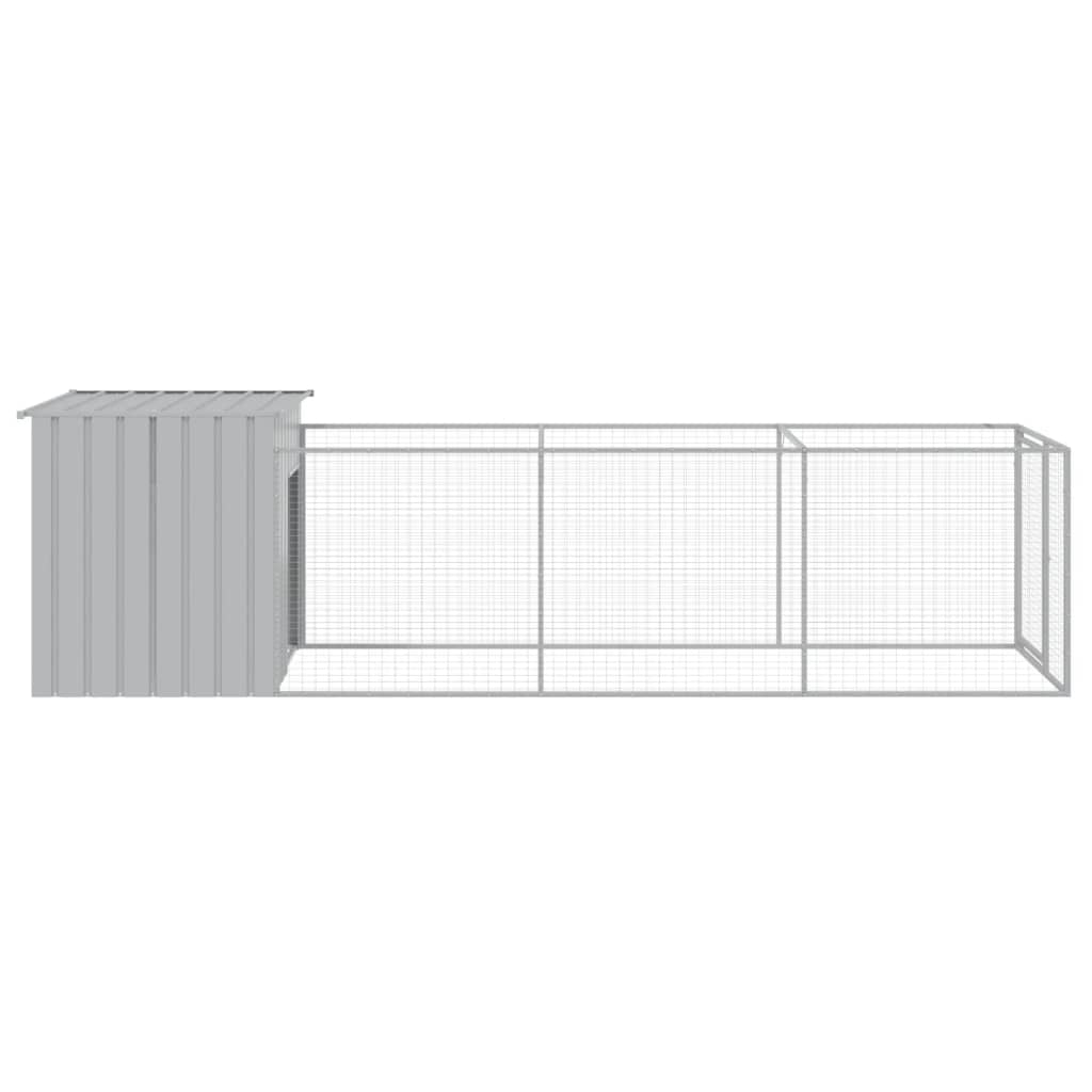 Hondenhok met ren 110x405x110 cm staal lichtgrijs is nu te koop bij PeponiXL, paradijselijk wonen!