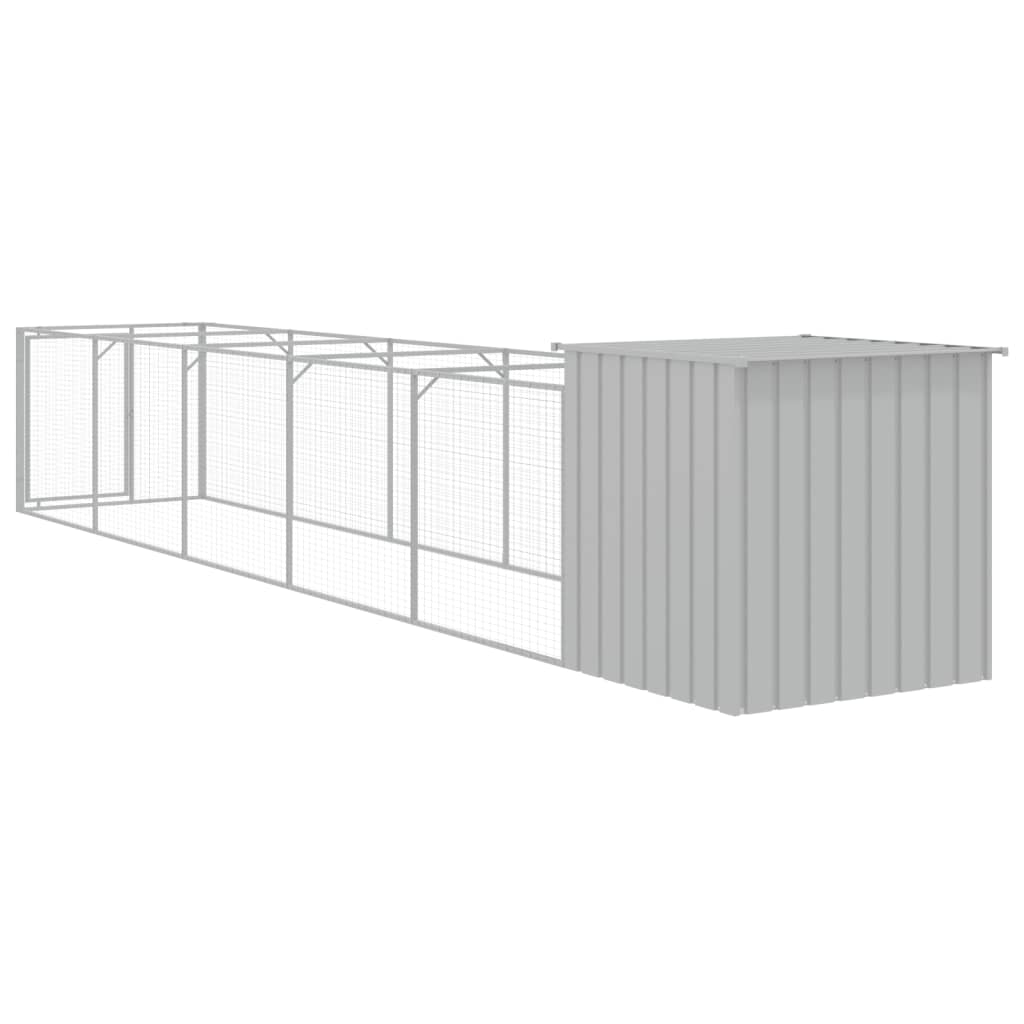 Hondenhok met ren 110x609x110 cm staal lichtgrijs is nu te koop bij PeponiXL, paradijselijk wonen!