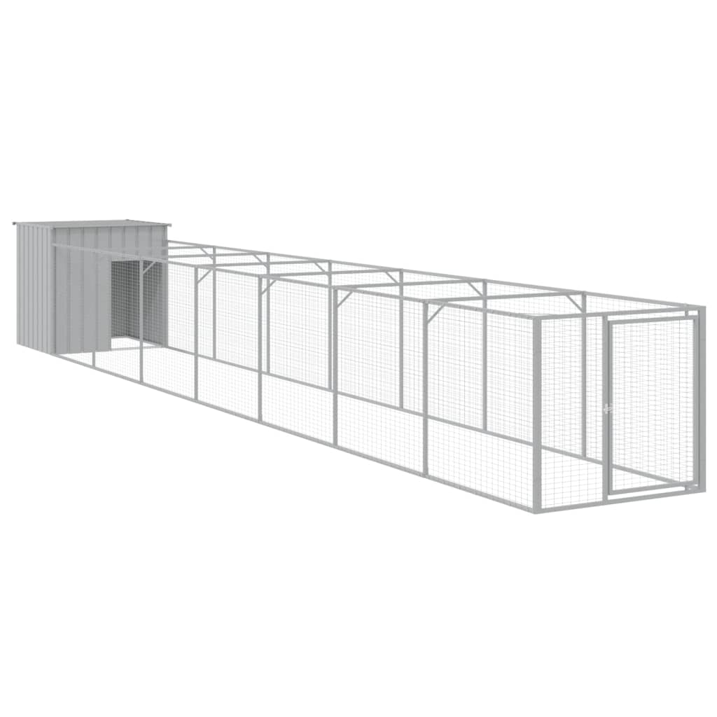 Hondenhok met ren 110x813x110 cm staal lichtgrijs is nu te koop bij PeponiXL, paradijselijk wonen!