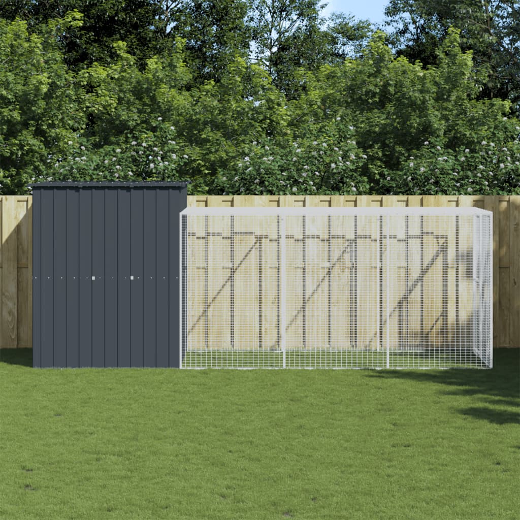 Kippenhok met ren 165x455x181 cm gegalvaniseerd staal antraciet is nu te koop bij PeponiXL, paradijselijk wonen!