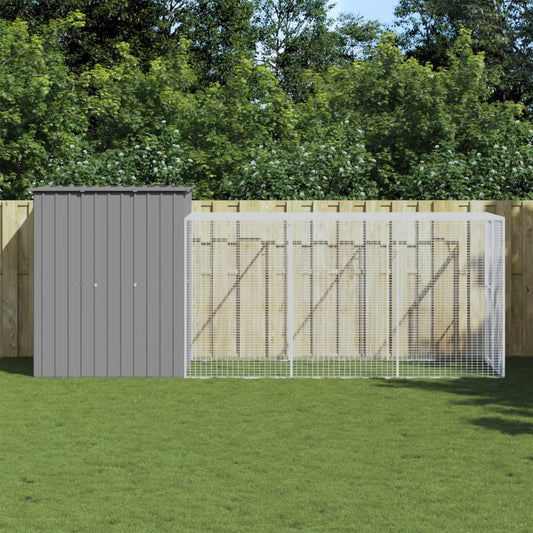 Kippenhok met ren 165x455x181 cm staal lichtgrijs is nu te koop bij PeponiXL, paradijselijk wonen!