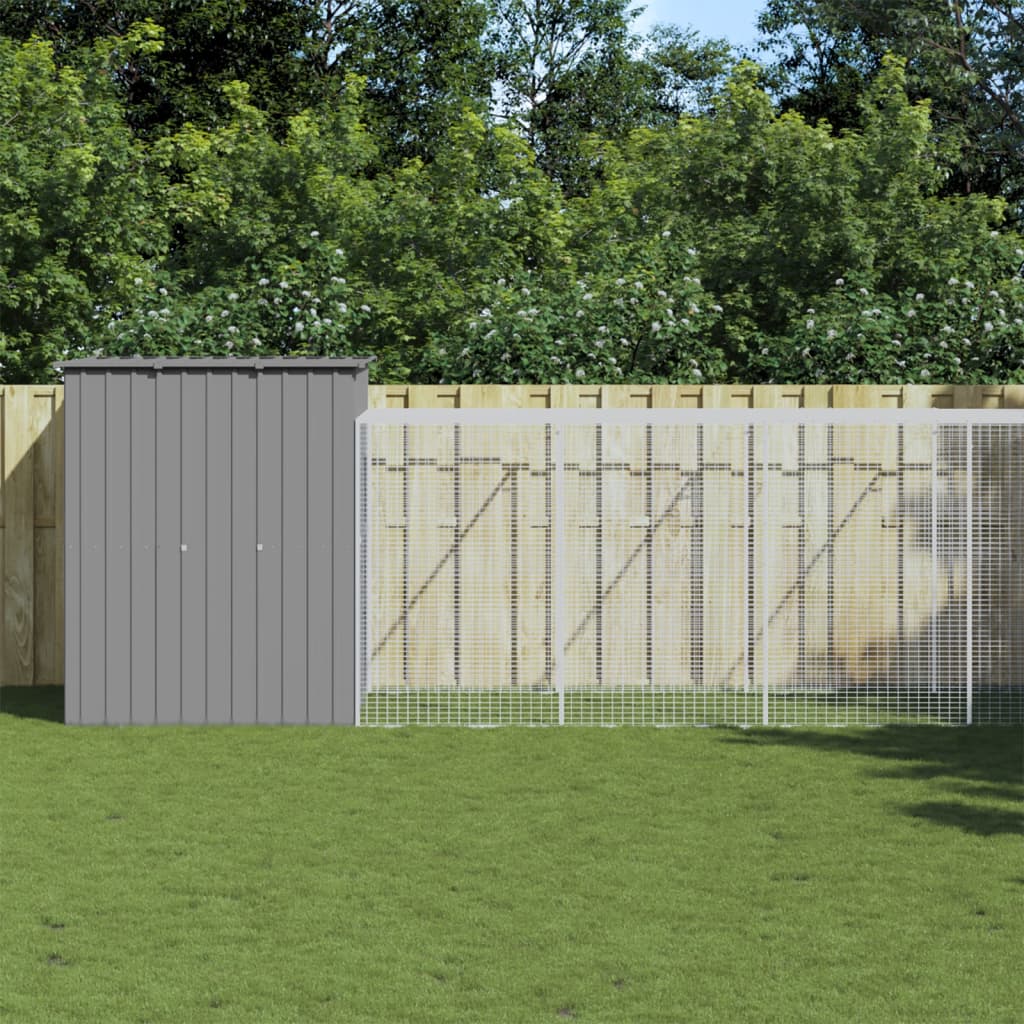 Kippenhok met ren 165x659x181 cm staal lichtgrijs is nu te koop bij PeponiXL, paradijselijk wonen!