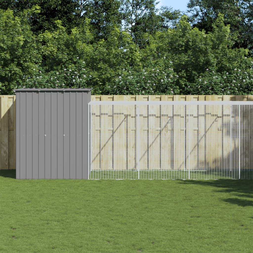 Kippenhok met ren 165x863x181 cm gegalvaniseerd staal grijs is nu te koop bij PeponiXL, paradijselijk wonen!