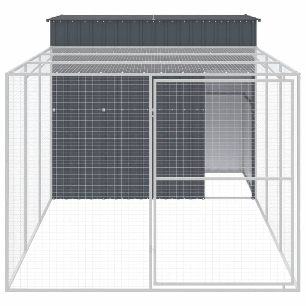 Hondenhok met ren 214x457x181 cm gegalvaniseerd staal antraciet is nu te koop bij PeponiXL, paradijselijk wonen!