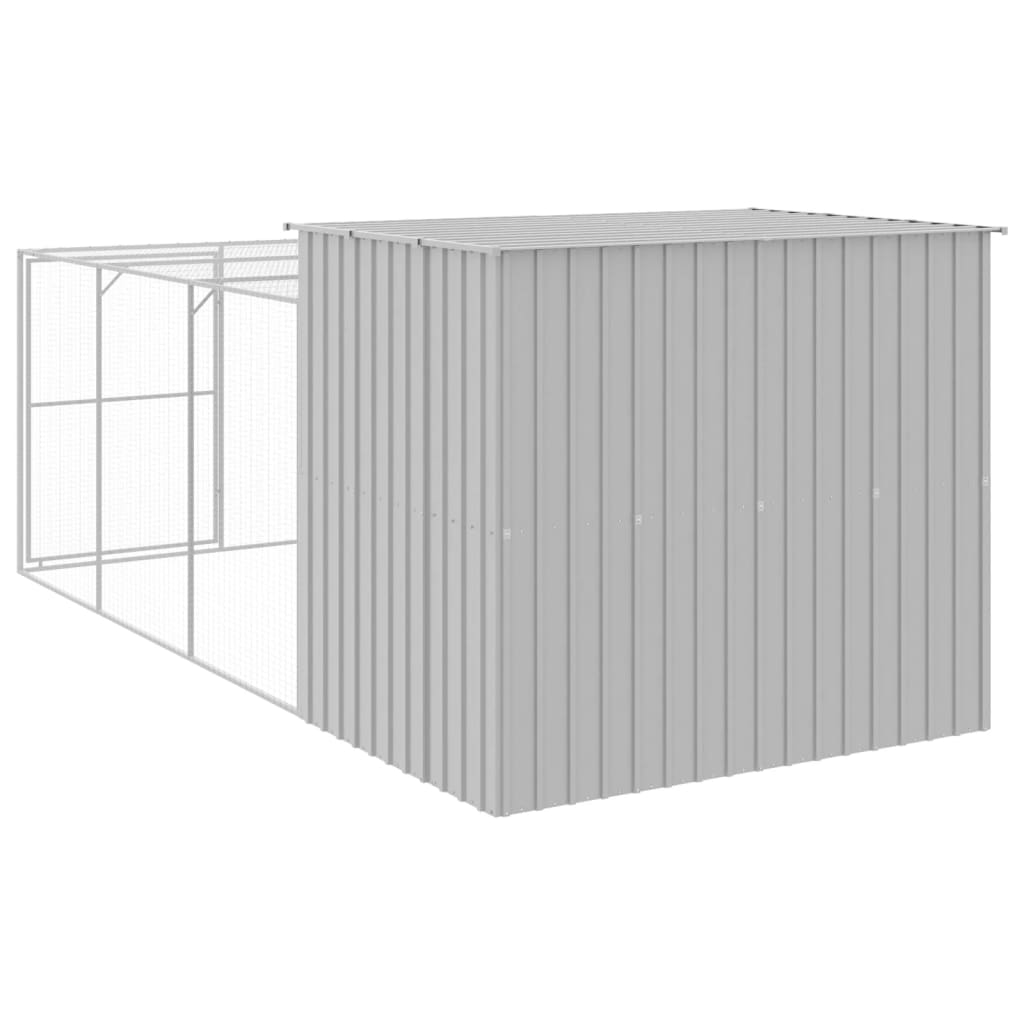 Hondenhok met ren 214x457x181 cm staal lichtgrijs is nu te koop bij PeponiXL, paradijselijk wonen!