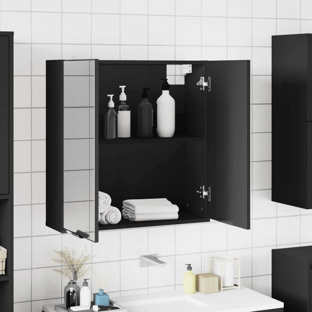 Badkamerkast met spiegel 64x20x67 cm bewerkt hout zwart is nu te koop bij PeponiXL, paradijselijk wonen!