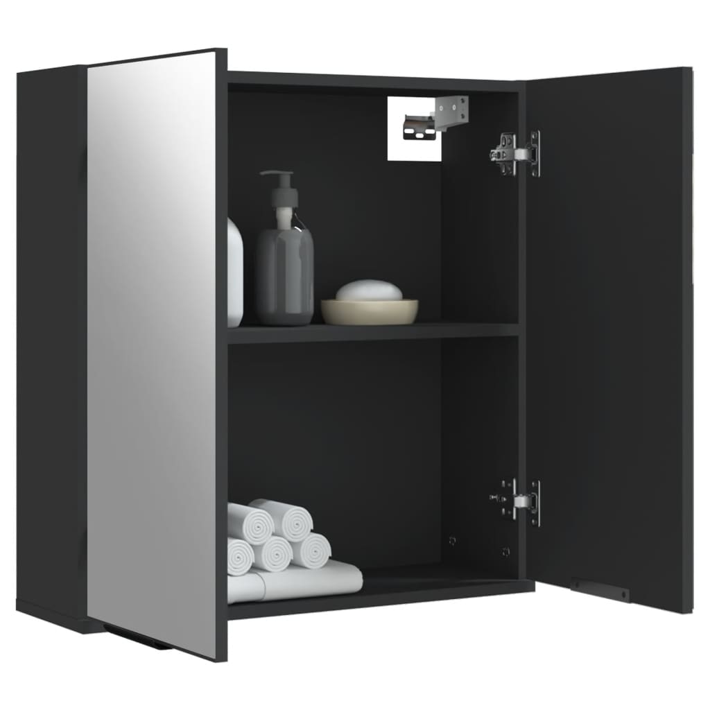 Badkamerkast met spiegel 64x20x67 cm bewerkt hout zwart is nu te koop bij PeponiXL, paradijselijk wonen!