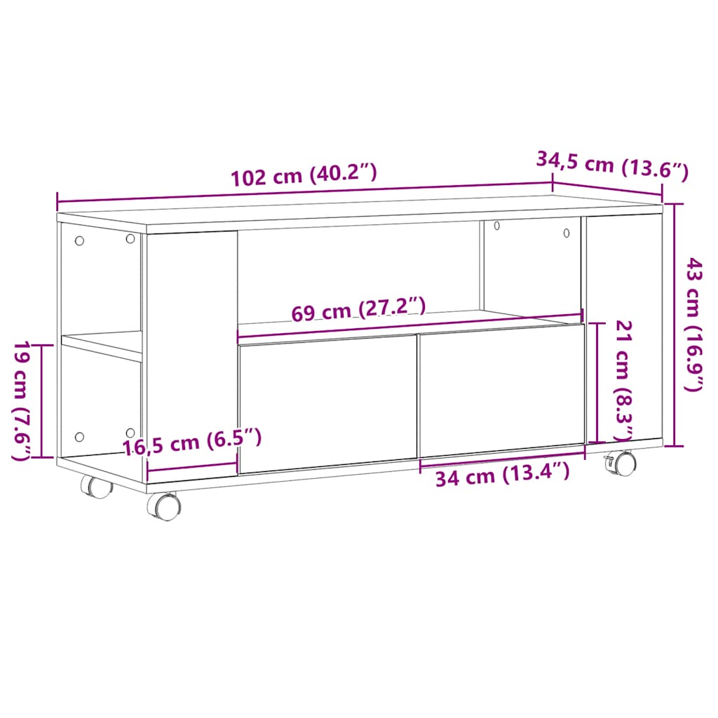 Tv-meubel 102x34,5x43 cm bewerkt hout sonoma eikenkleurig is nu te koop bij PeponiXL, paradijselijk wonen!