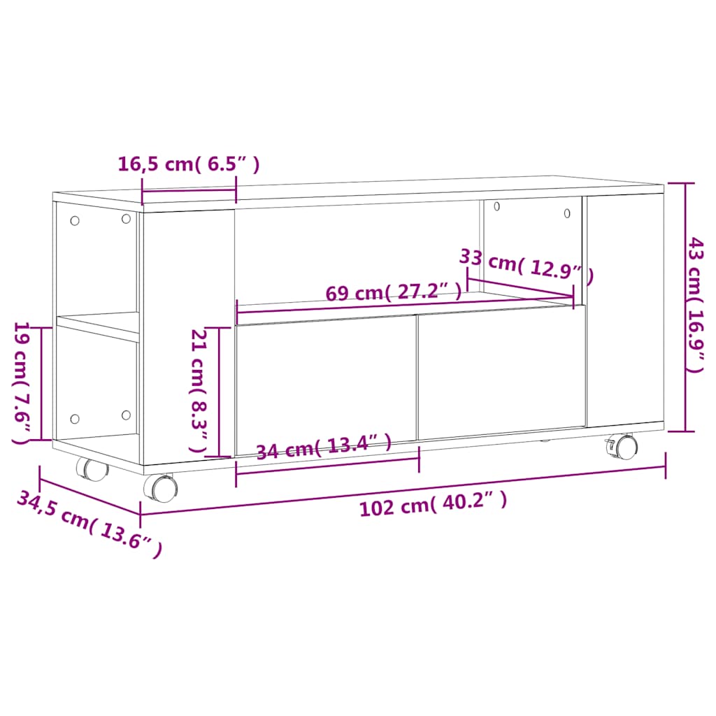 Tv-meubel 102x34,5x43 cm bewerkt hout grijs sonoma eikenkleurig is nu te koop bij PeponiXL, paradijselijk wonen!