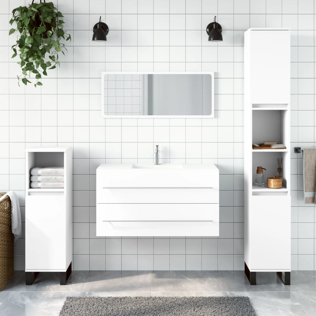 Badkamerkast met spiegel bewerkt hout wit is nu te koop bij PeponiXL, paradijselijk wonen!
