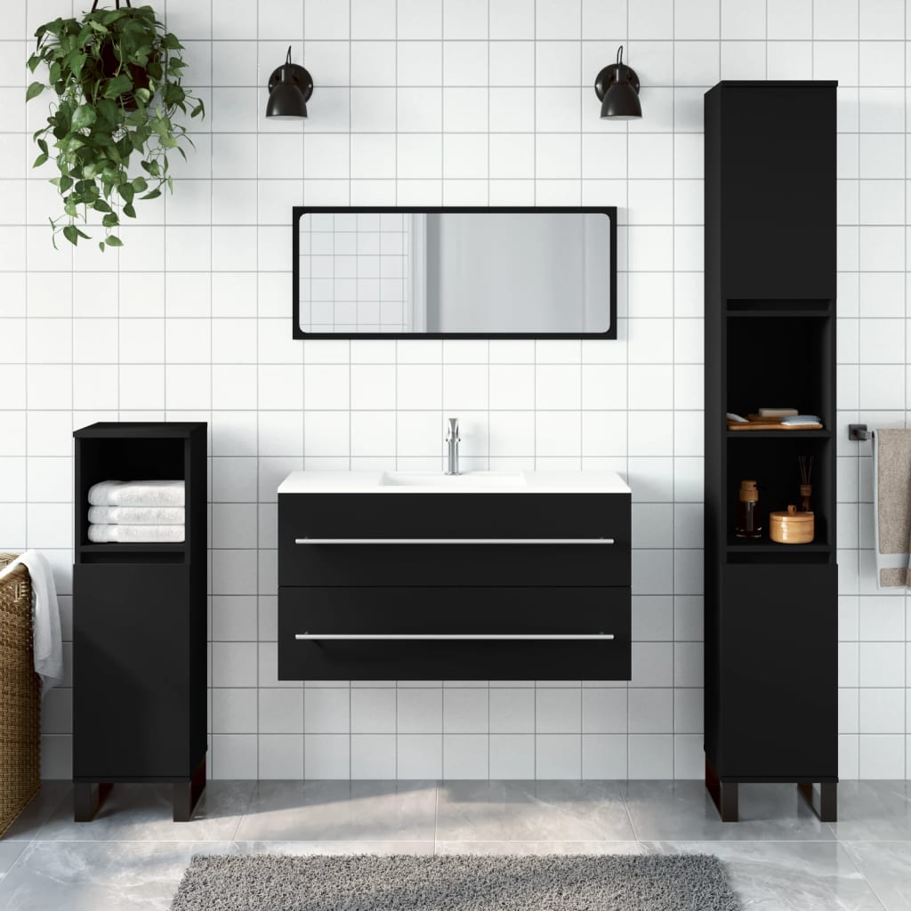 Badkamerkast met spiegel bewerkt hout zwart is nu te koop bij PeponiXL, paradijselijk wonen!