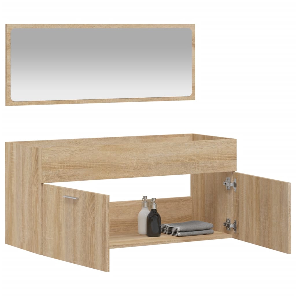 Badkamerkast met spiegel bewerkt hout sonoma eikenkleurig is nu te koop bij PeponiXL, paradijselijk wonen!