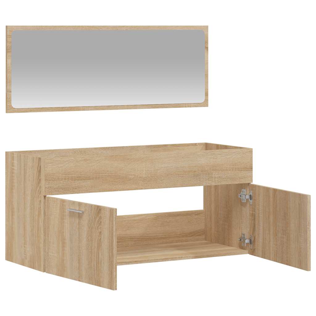 Badkamerkast met spiegel bewerkt hout sonoma eikenkleurig is nu te koop bij PeponiXL, paradijselijk wonen!