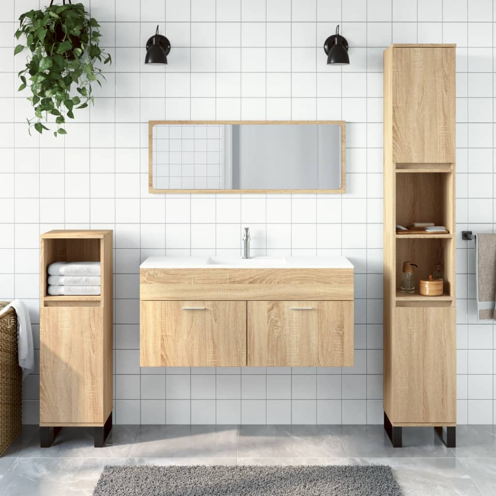 Badkamerkast met spiegel bewerkt hout sonoma eikenkleurig is nu te koop bij PeponiXL, paradijselijk wonen!