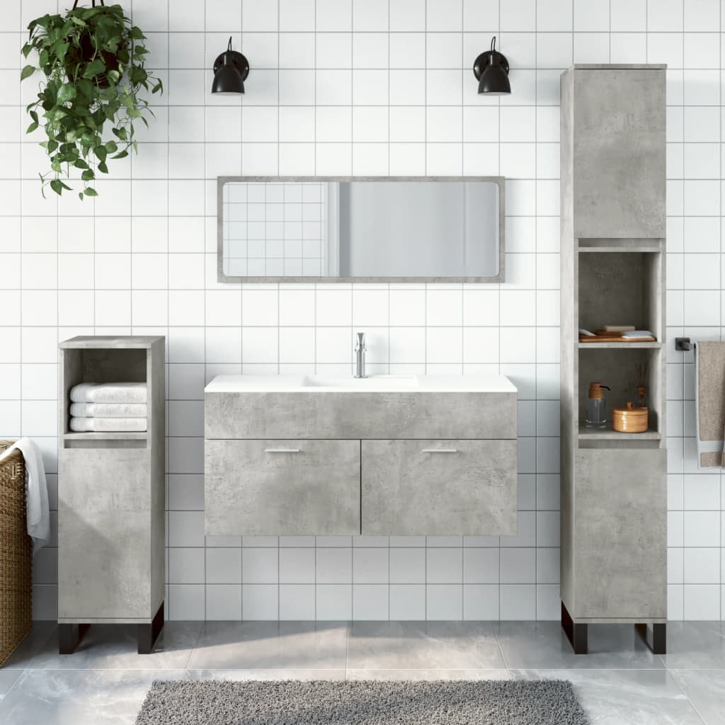 Badkamerkast met spiegel bewerkt hout betongrijs is nu te koop bij PeponiXL, paradijselijk wonen!