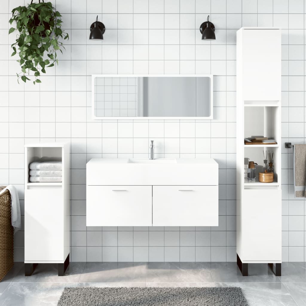 Badkamerkast met spiegel bewerkt hout hoogglans wit is nu te koop bij PeponiXL, paradijselijk wonen!