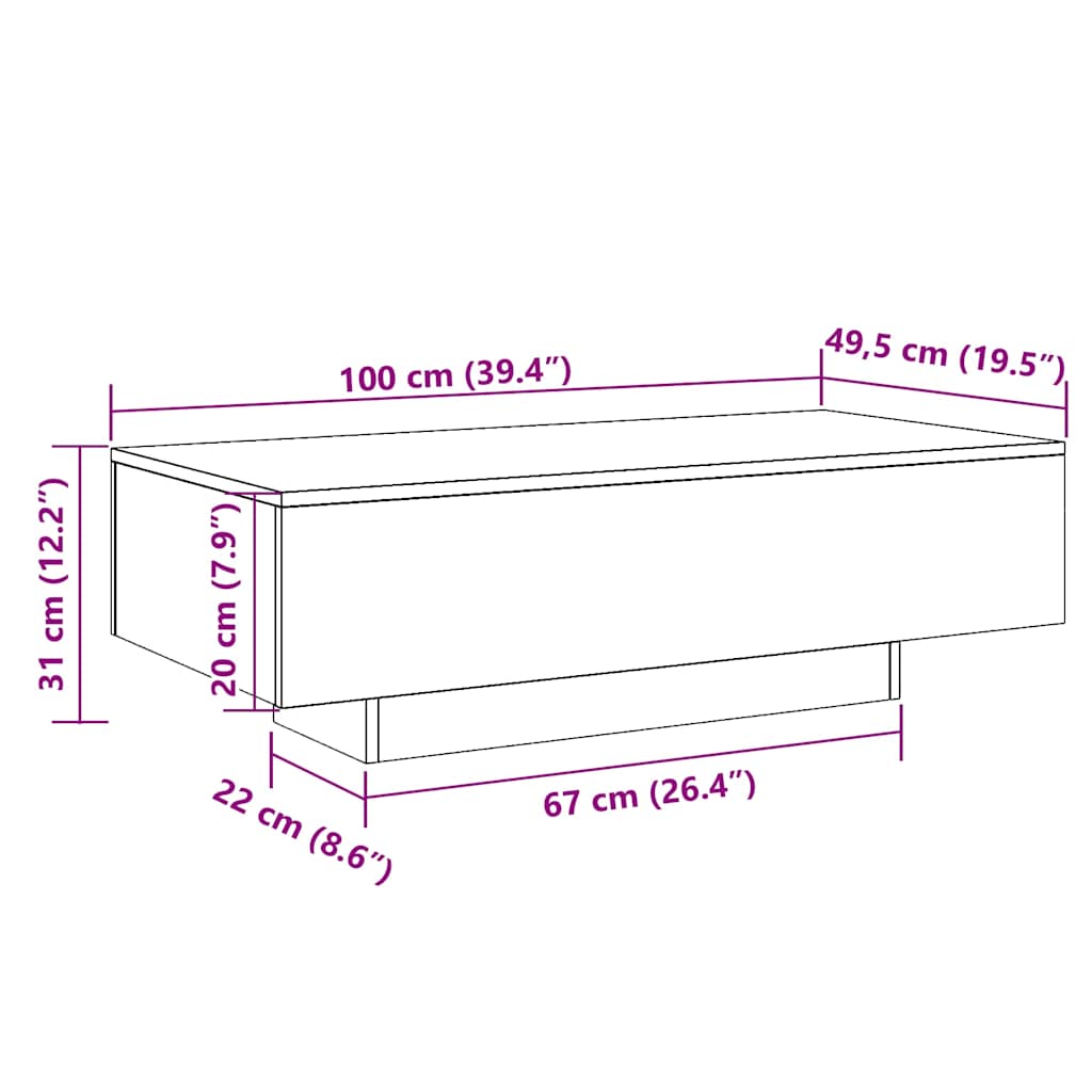 Salontafel 100x49,5x31 cm bewerkt hout gerookt eikenkleurig is nu te koop bij PeponiXL, paradijselijk wonen!