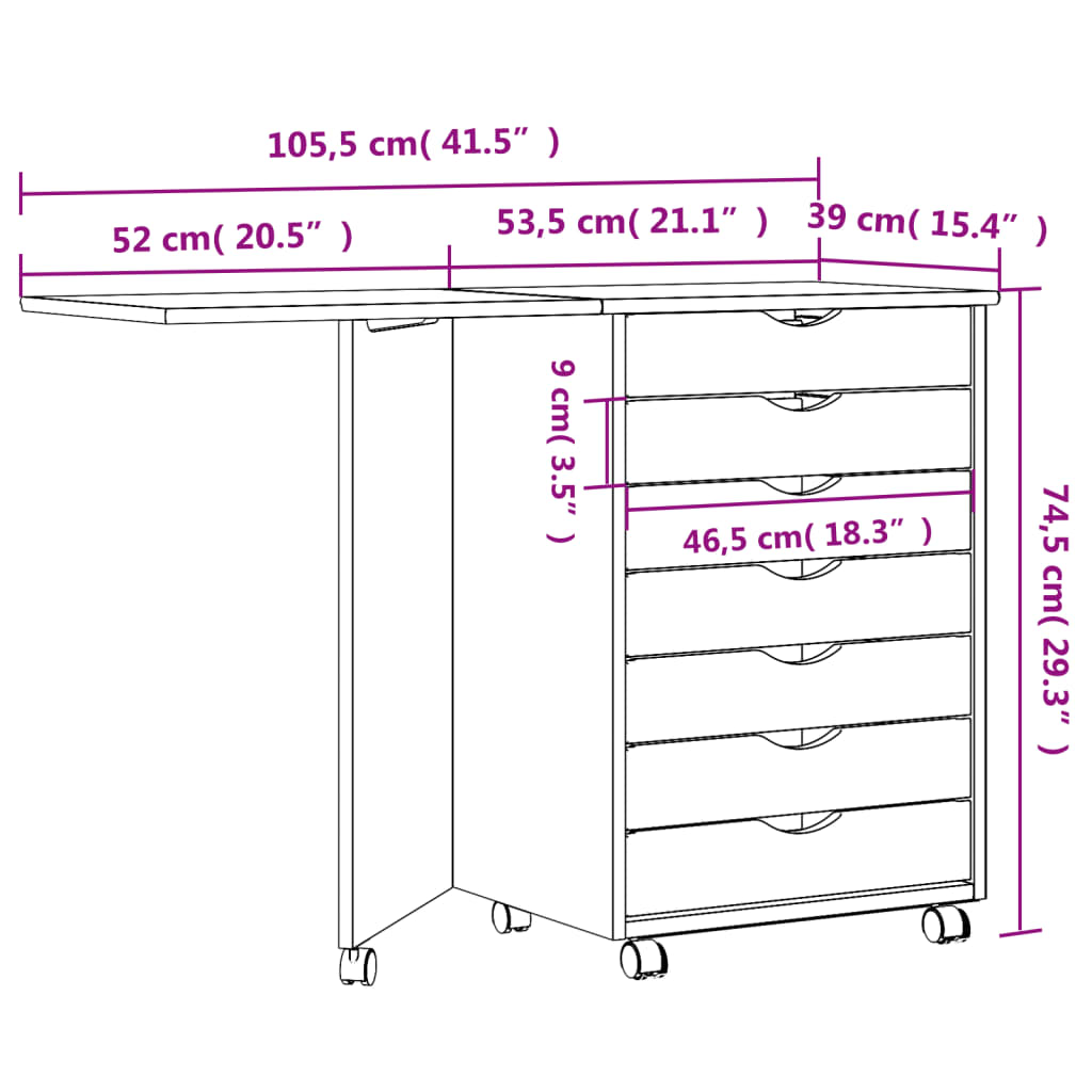 Ladekast met bureau MOSS verrijdbaar massief grenenhout wit is nu te koop bij PeponiXL, paradijselijk wonen!