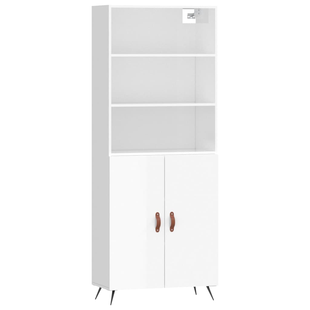 Hoge kast 69,5x34x180 cm bewerkt hout hoogglans wit is nu te koop bij PeponiXL, paradijselijk wonen!