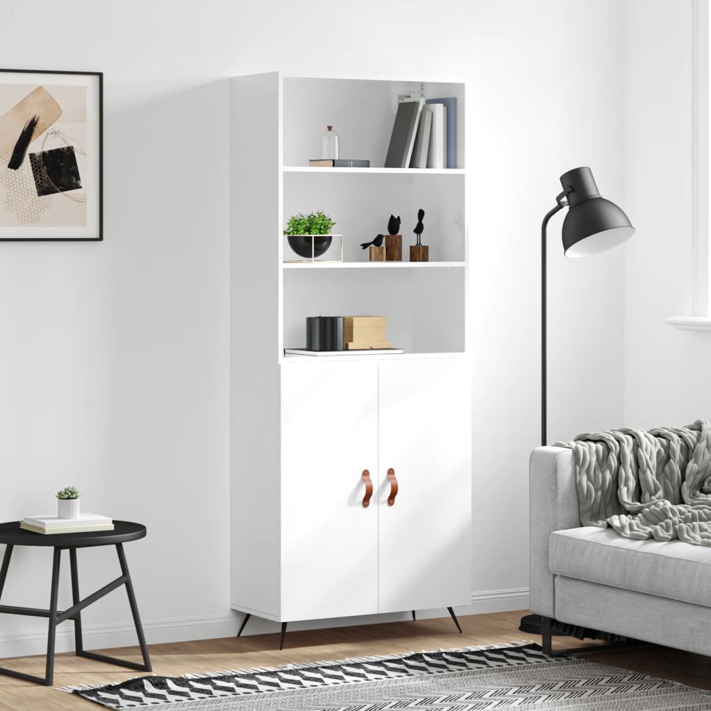 Hoge kast 69,5x34x180 cm bewerkt hout hoogglans wit is nu te koop bij PeponiXL, paradijselijk wonen!