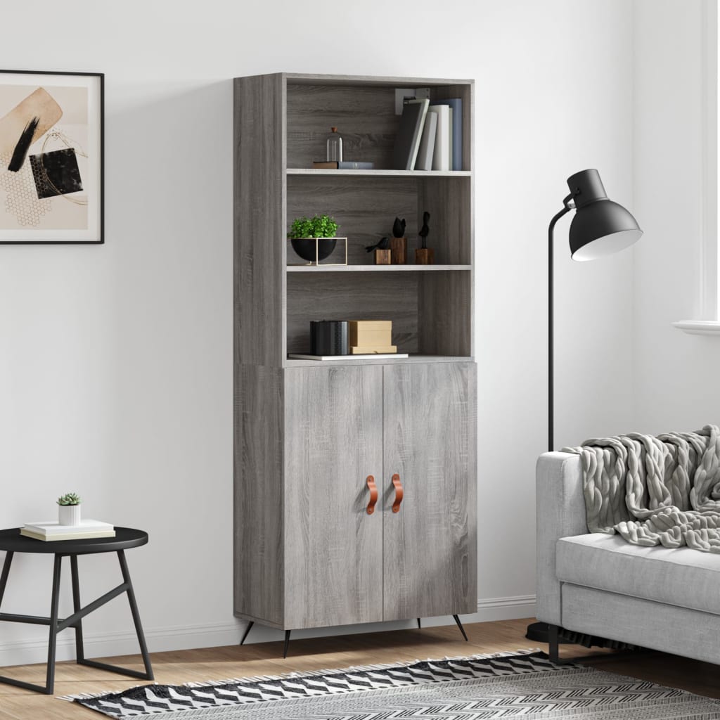 Hoge kast 69,5x34x180 cm bewerkt hout grijs sonoma eikenkleurig is nu te koop bij PeponiXL, paradijselijk wonen!