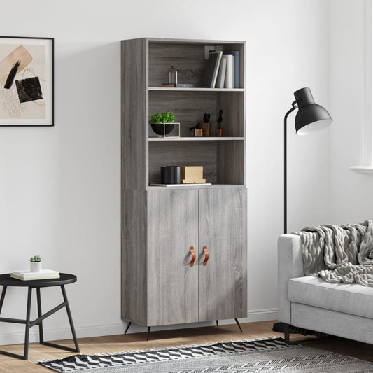 Hoge kast 69,5x34x180 cm bewerkt hout grijs sonoma eikenkleurig is nu te koop bij PeponiXL, paradijselijk wonen!