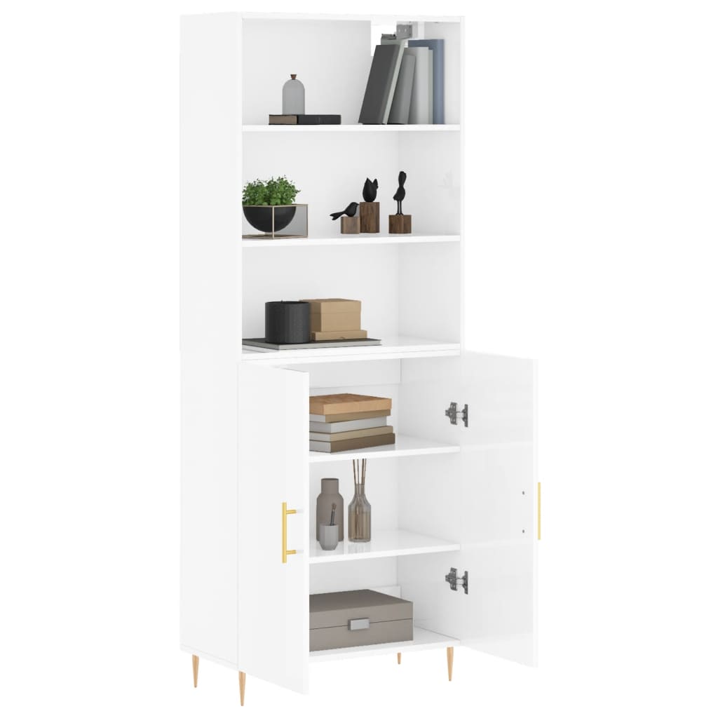 Hoge kast 69,5x34x180 cm bewerkt hout hoogglans wit is nu te koop bij PeponiXL, paradijselijk wonen!
