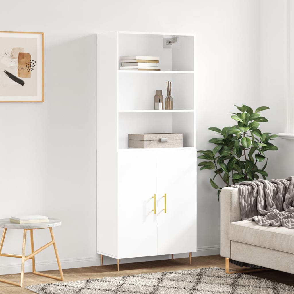 Hoge kast 69,5x34x180 cm bewerkt hout hoogglans wit is nu te koop bij PeponiXL, paradijselijk wonen!