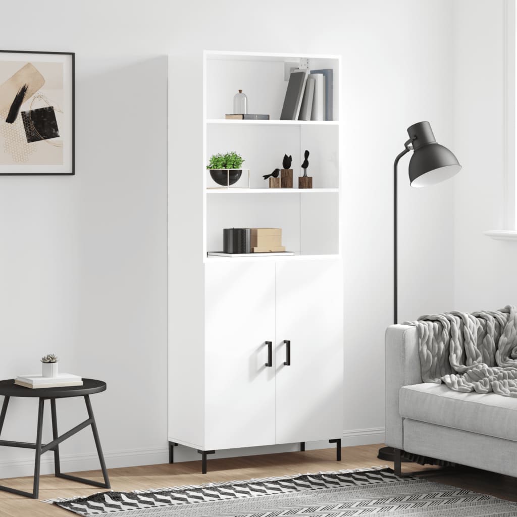 Hoge kast 69,5x34x180 cm bewerkt hout hoogglans wit is nu te koop bij PeponiXL, paradijselijk wonen!