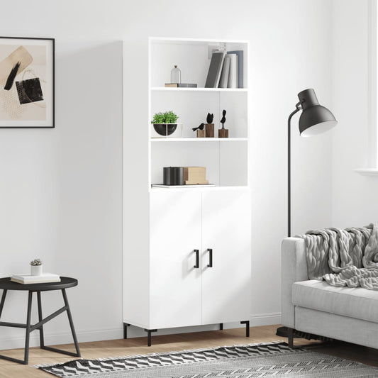 Hoge kast 69,5x34x180 cm bewerkt hout hoogglans wit is nu te koop bij PeponiXL, paradijselijk wonen!