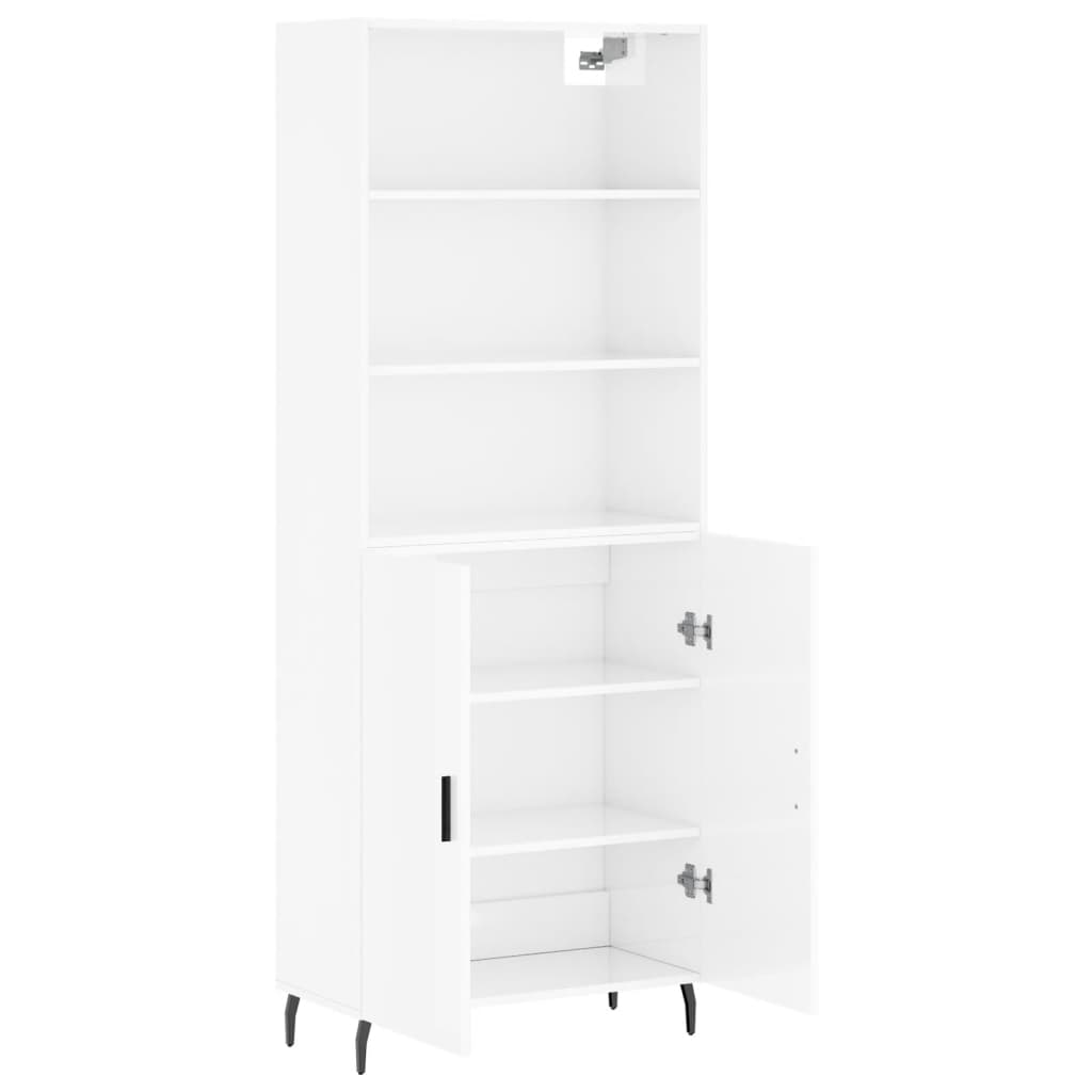 Hoge kast 69,5x34x180 cm bewerkt hout hoogglans wit is nu te koop bij PeponiXL, paradijselijk wonen!