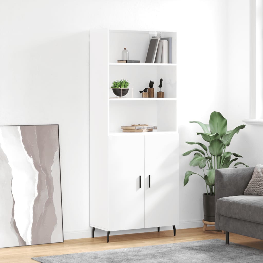 Hoge kast 69,5x34x180 cm bewerkt hout hoogglans wit is nu te koop bij PeponiXL, paradijselijk wonen!