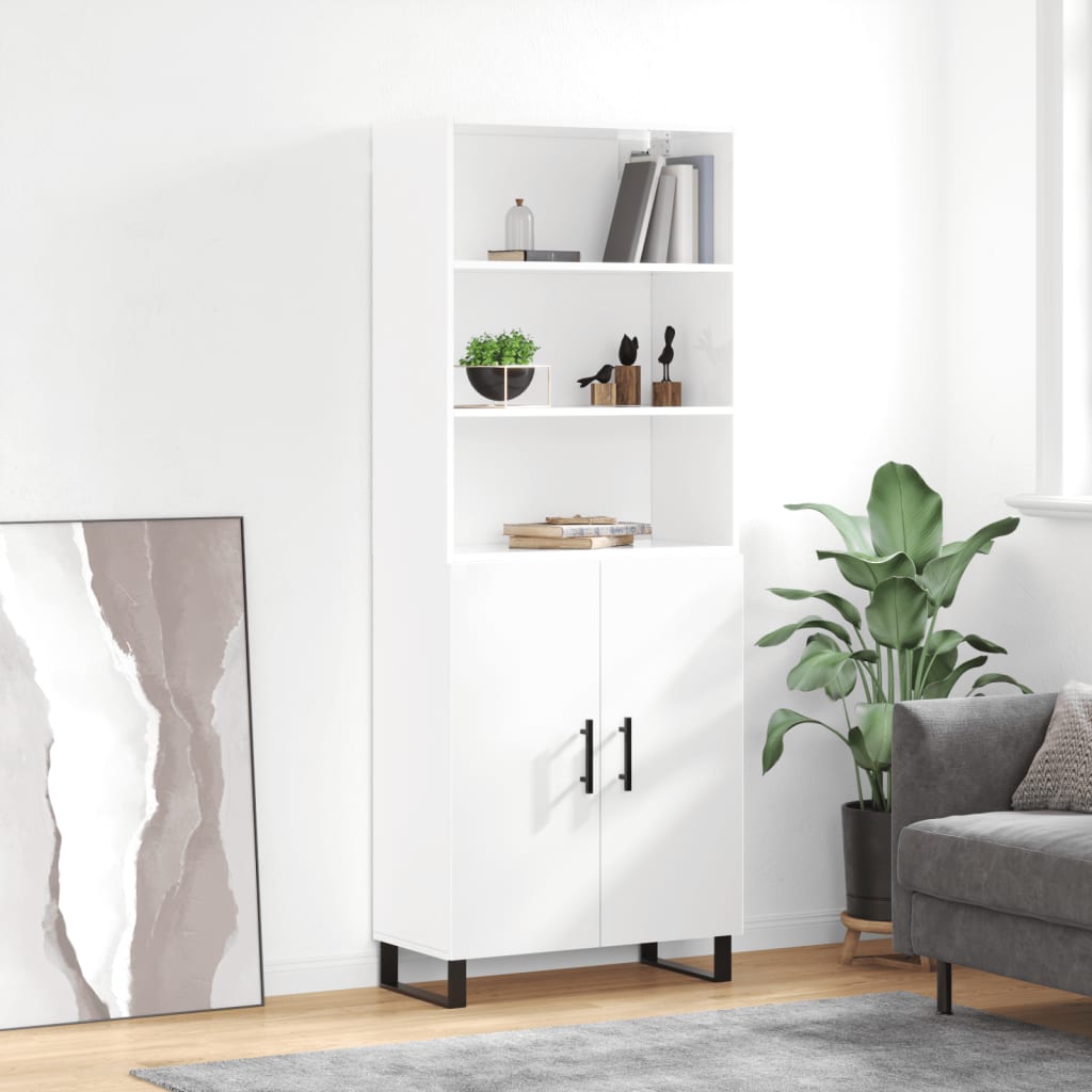 Hoge kast 69,5x34x180 cm bewerkt hout hoogglans wit is nu te koop bij PeponiXL, paradijselijk wonen!