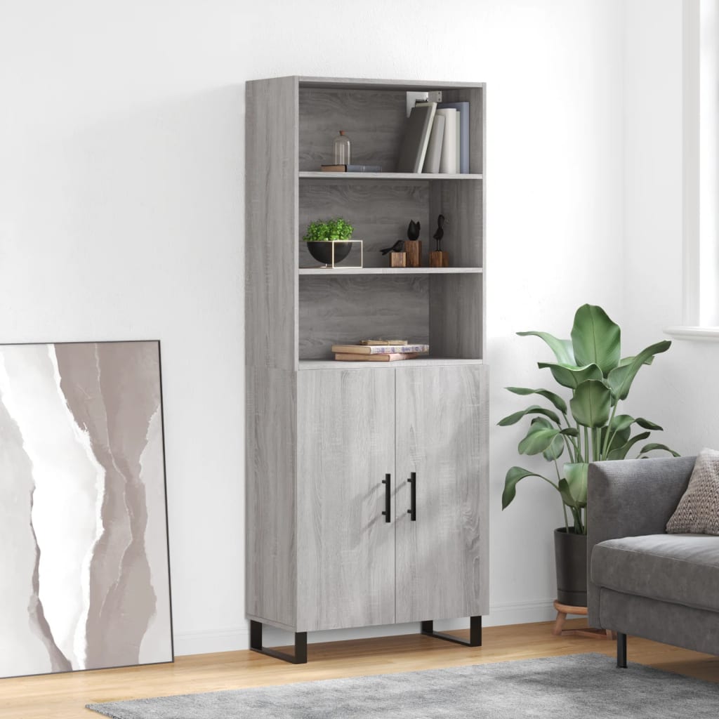 Hoge kast 69,5x34x180 cm bewerkt hout grijs sonoma eikenkleurig is nu te koop bij PeponiXL, paradijselijk wonen!