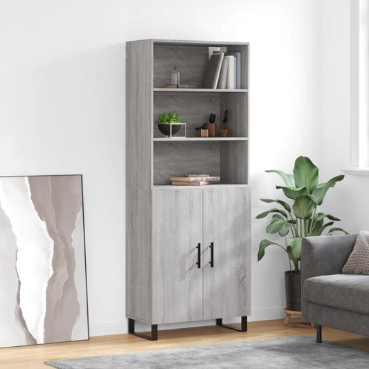 Hoge kast 69,5x34x180 cm bewerkt hout grijs sonoma eikenkleurig is nu te koop bij PeponiXL, paradijselijk wonen!