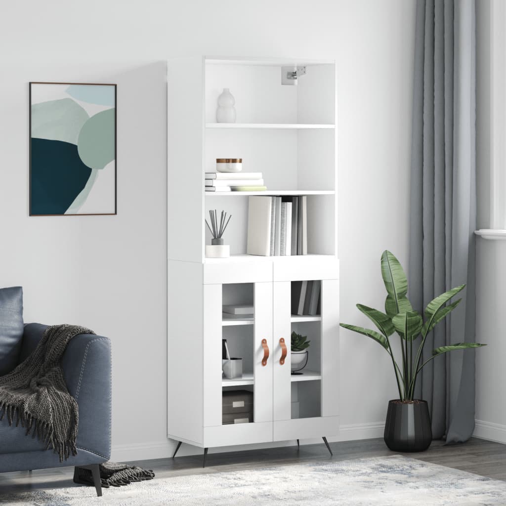 Hoge kast 69,5x34x180 cm bewerkt hout hoogglans wit is nu te koop bij PeponiXL, paradijselijk wonen!