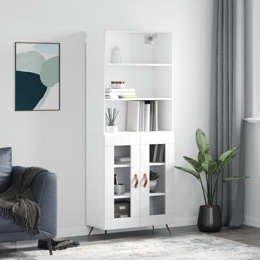 Hoge kast 69,5x34x180 cm bewerkt hout hoogglans wit is nu te koop bij PeponiXL, paradijselijk wonen!