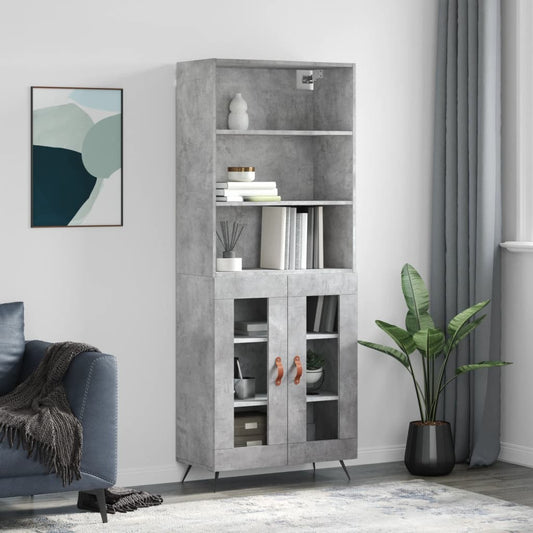 Hoge kast 69,5x34x180 cm bewerkt hout betongrijs is nu te koop bij PeponiXL, paradijselijk wonen!