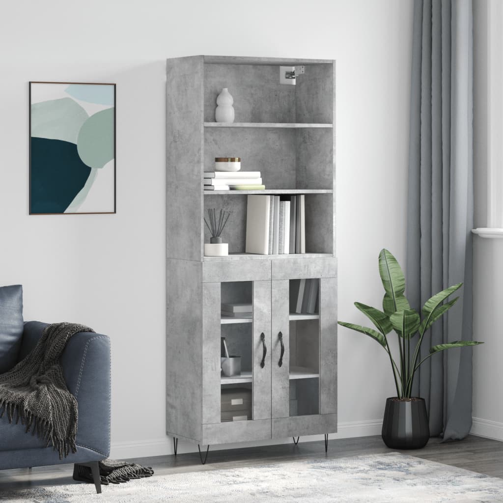 Hoge kast 69,5x34x180 cm bewerkt hout betongrijs is nu te koop bij PeponiXL, paradijselijk wonen!