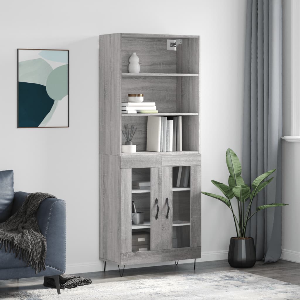 Hoge kast 69,5x34x180 cm bewerkt hout grijs sonoma eikenkleurig is nu te koop bij PeponiXL, paradijselijk wonen!